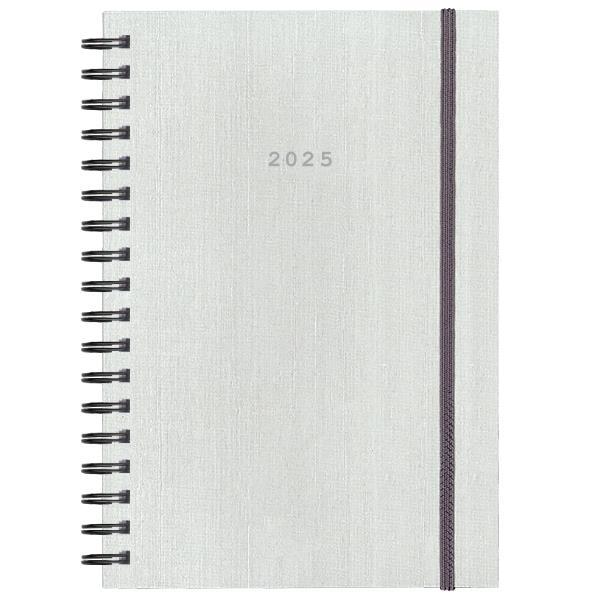 Diary Daily 2025 Fabric Spiral White+Lastixo 12x17mm NEXT