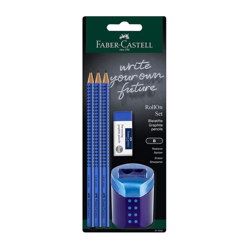 Set Grip Flow 3 Pencils + Eraser + Sharpener Blue FABER-CASTELL