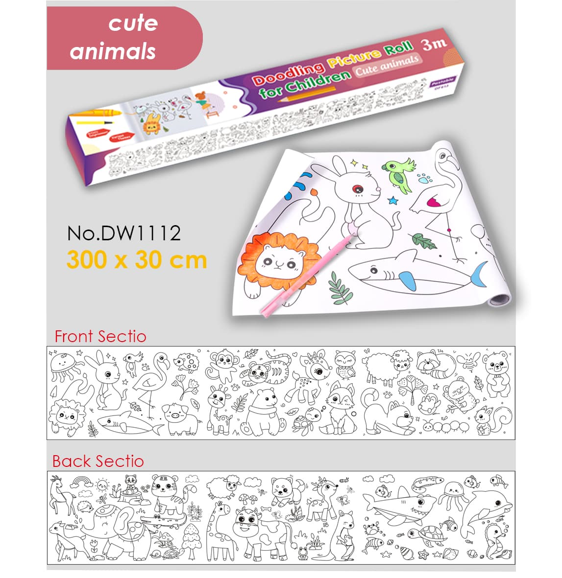 Drawing Roll Adhesive 30cm * 300cm Cute Animals  FOSKA