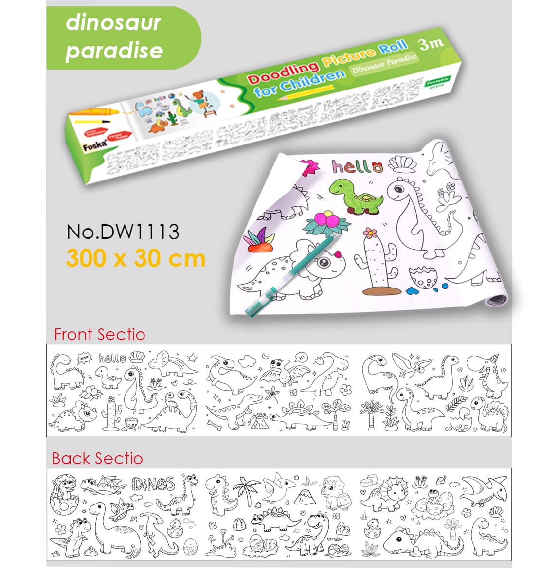 Drawing Roll Adhesive 30cm * 300cm Dinisaur Paradise FOSKA