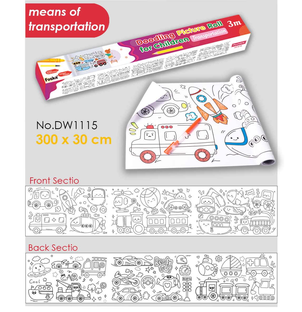 Drawing Roll Adhesive 30cm * 300cm Means of Transportation FOSKA