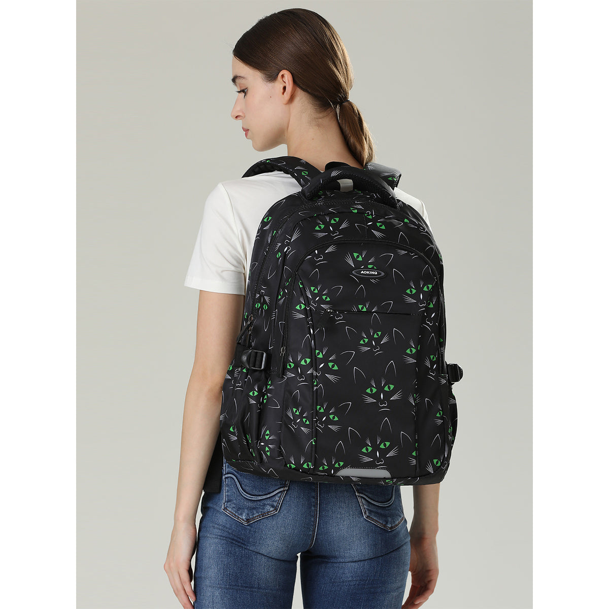 Backpack Casual Backpack Student Bag Black Cat Eyes AOKING