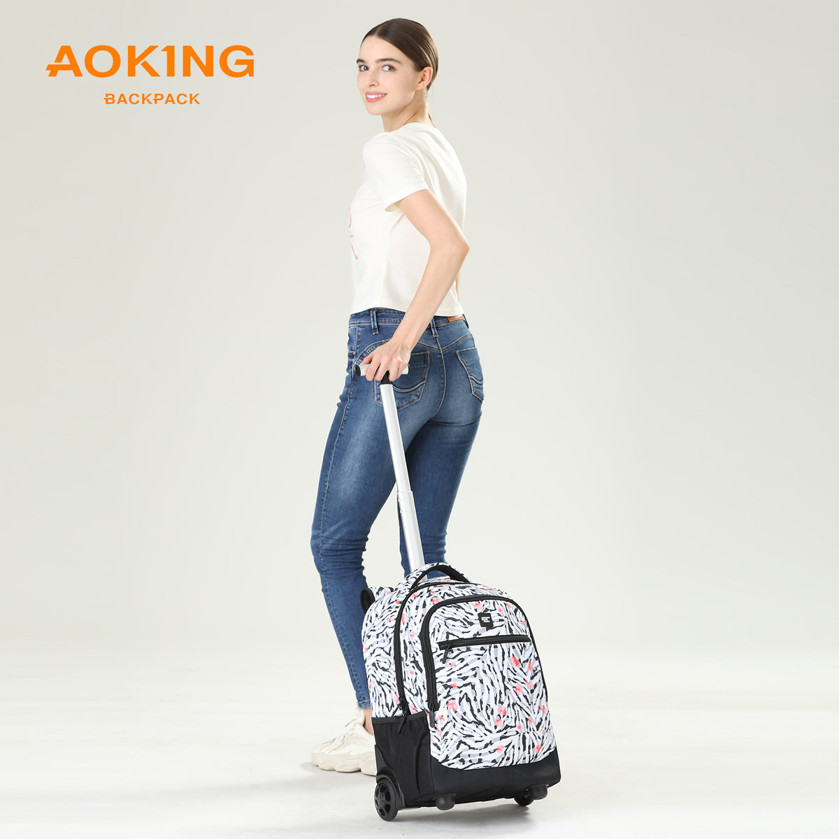 Backpack Large Capacity Foldable Trolley Backpack Zebra AOKING