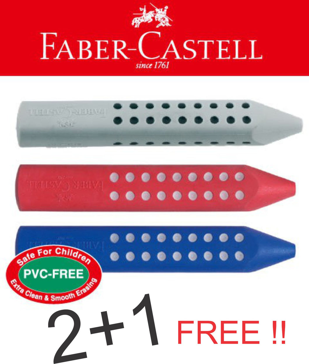 2+1 Free Eraser Pencil Grip FABER-CASTELL