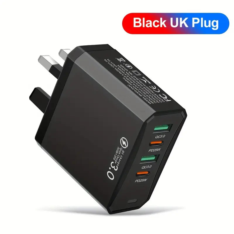 Adapter Fast Charger UK Plug 2 USB& 2 PD (Random Body Color)