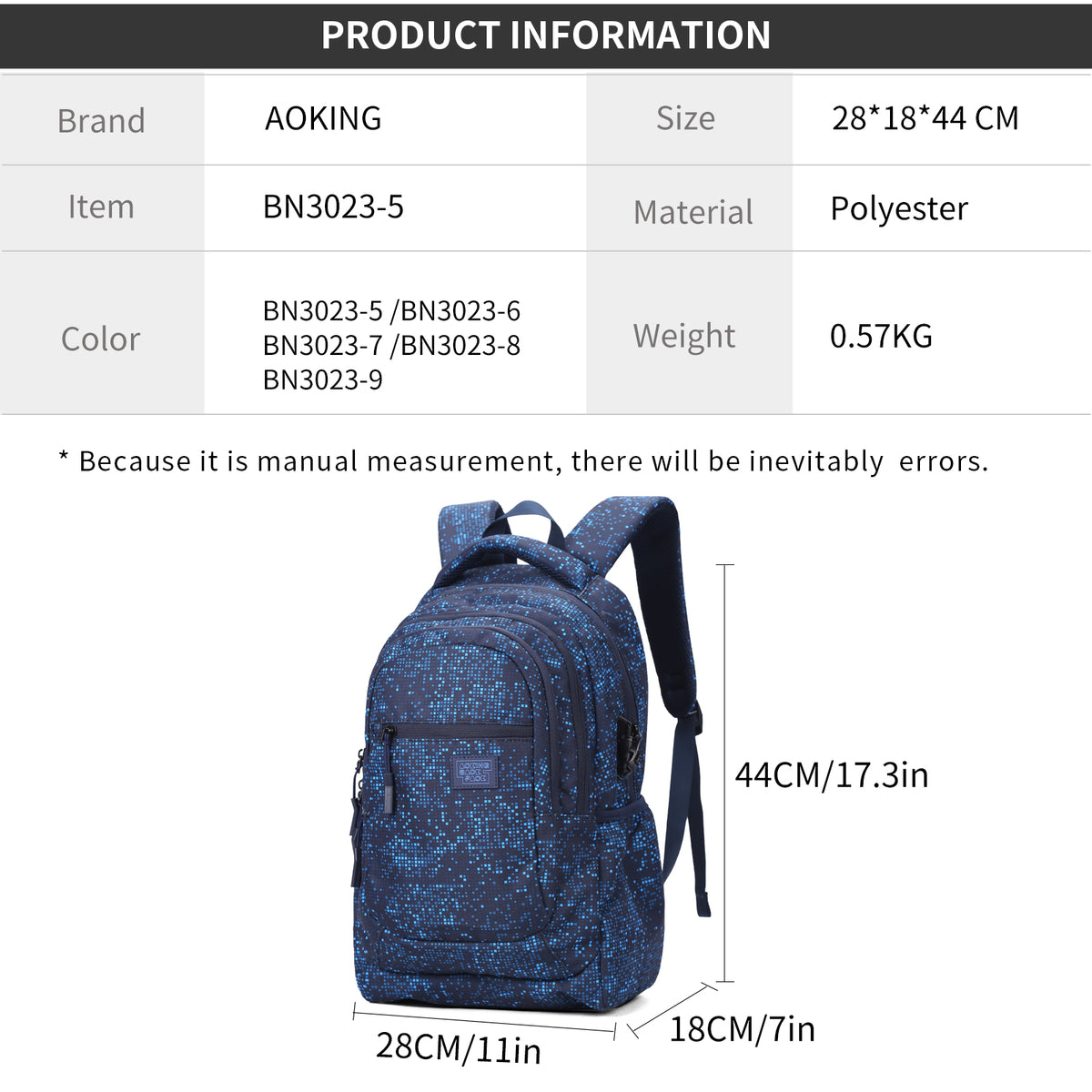 Waterproof Large Capacity Sport or School Backpack Blue AOKING