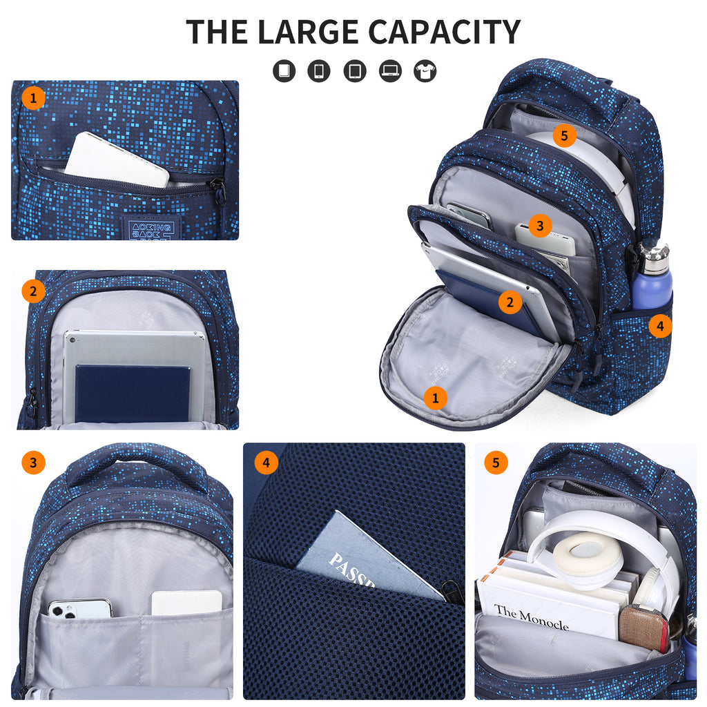 Waterproof Large Capacity Sport or School Backpack Blue AOKING