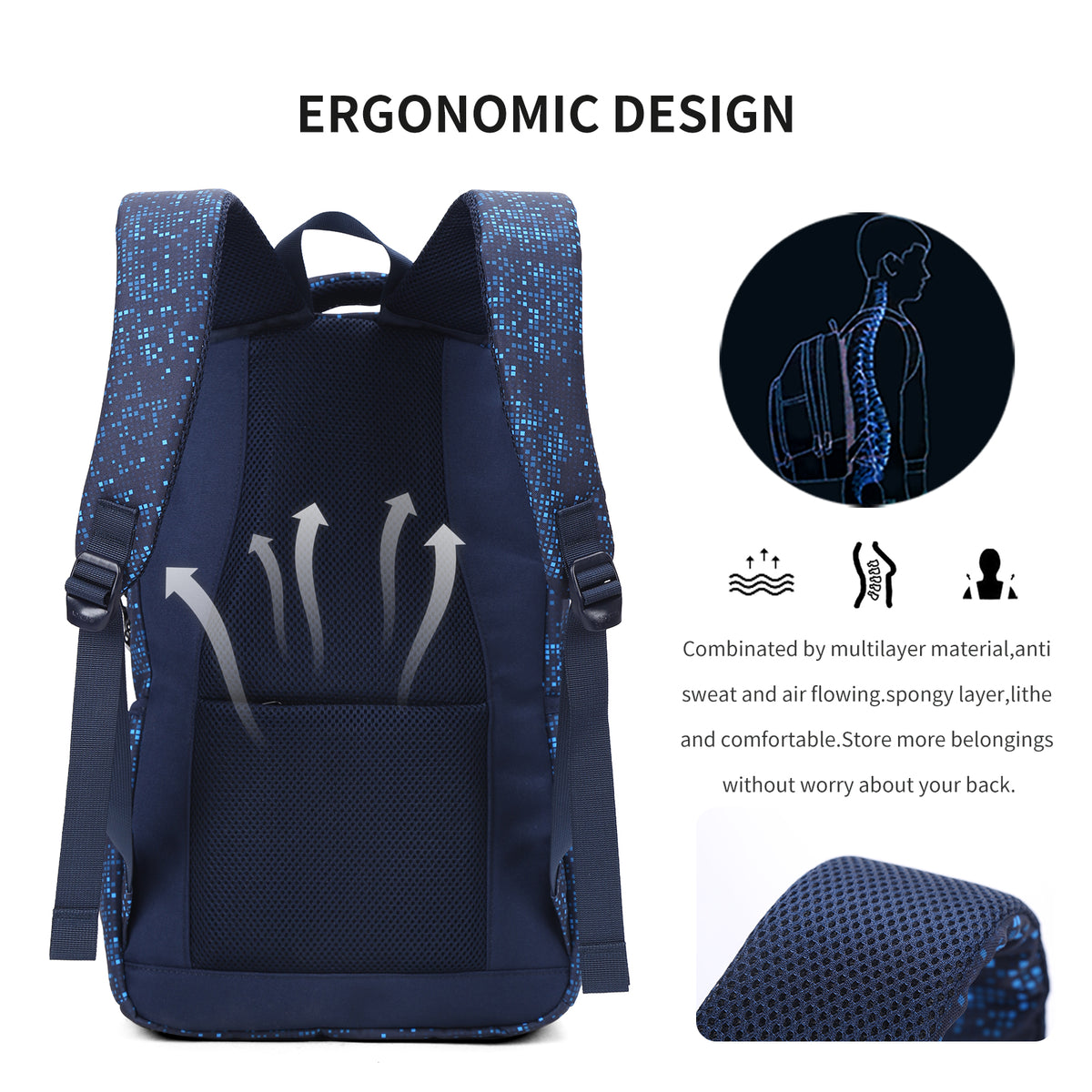 Waterproof Large Capacity Sport or School Backpack Blue AOKING