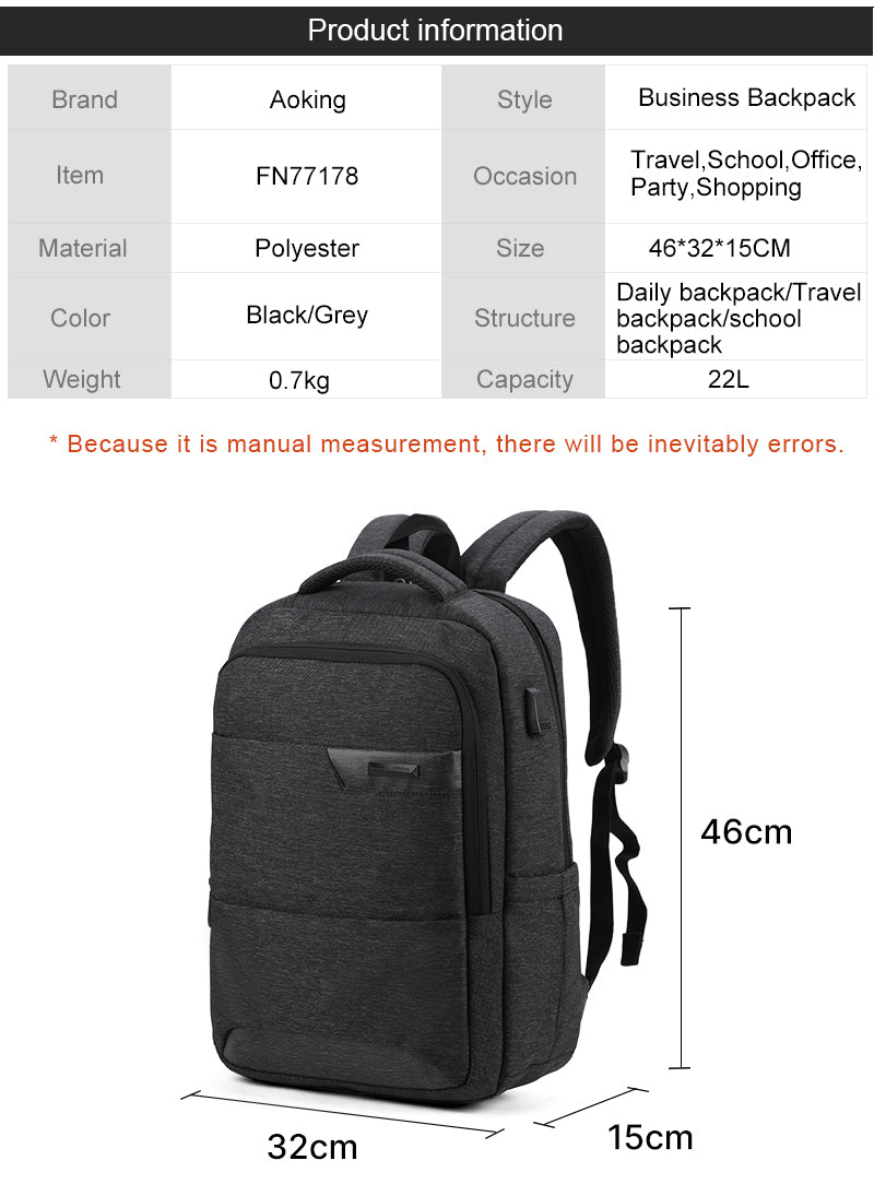 Laptop Backpack 17" with Usb Black AOKING