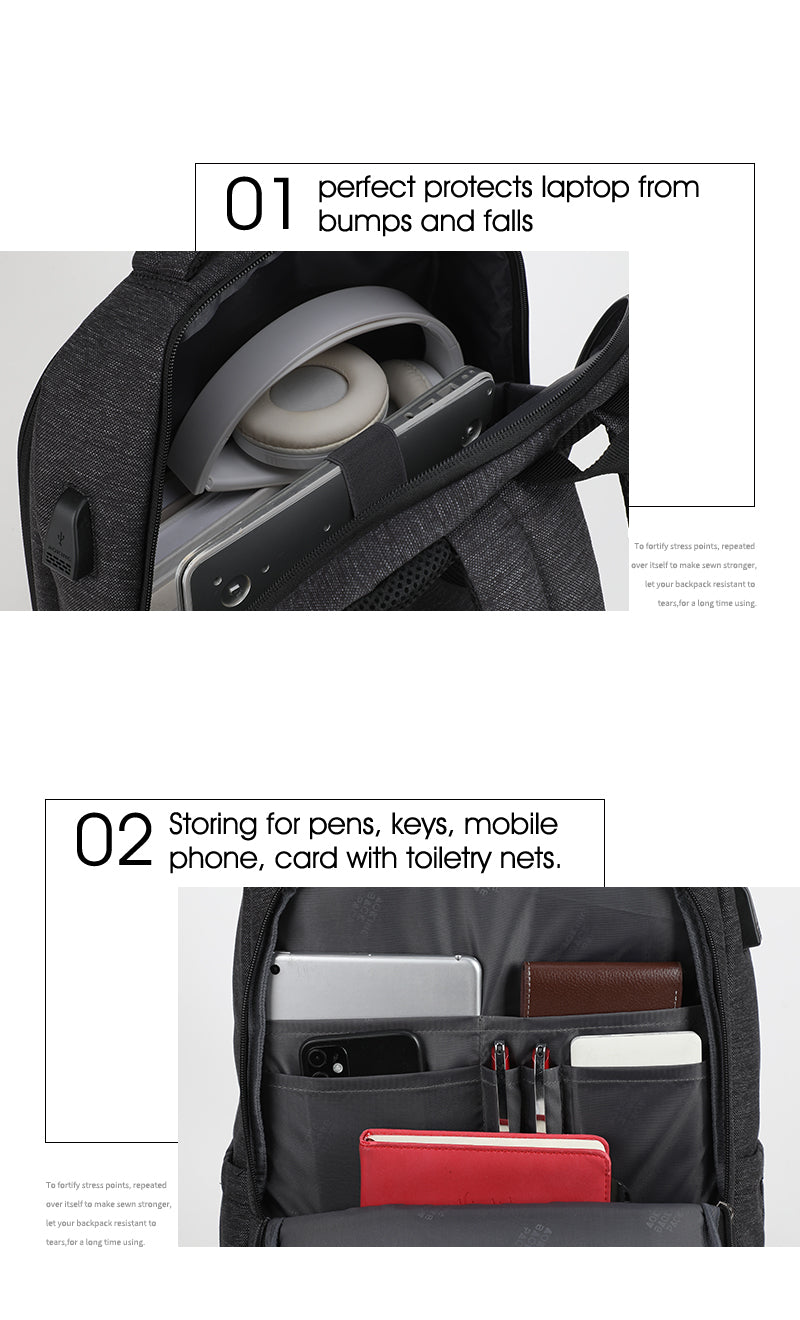Laptop Backpack 17" with Usb Black AOKING
