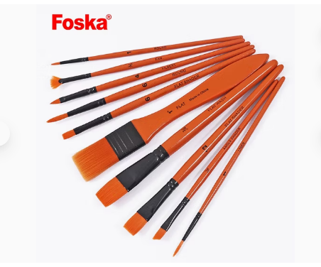 Wooden brush set x10 Orange Hair Water Color brushes set FOSKA