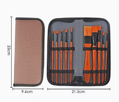 Wooden brush set x10 Orange Hair Water Color brushes set FOSKA