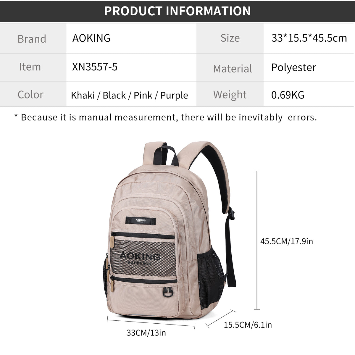 Casual Backpack Sport or School Waterproof AOKING