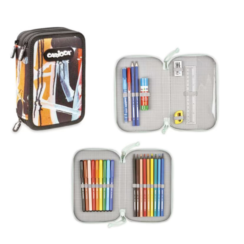 Pencil Case 2-Zip Full Spray Black CARIOCA