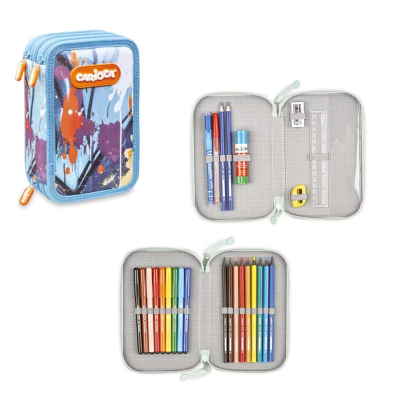 Pencil Case 2-Zip Full Spray Blue CARIOCA