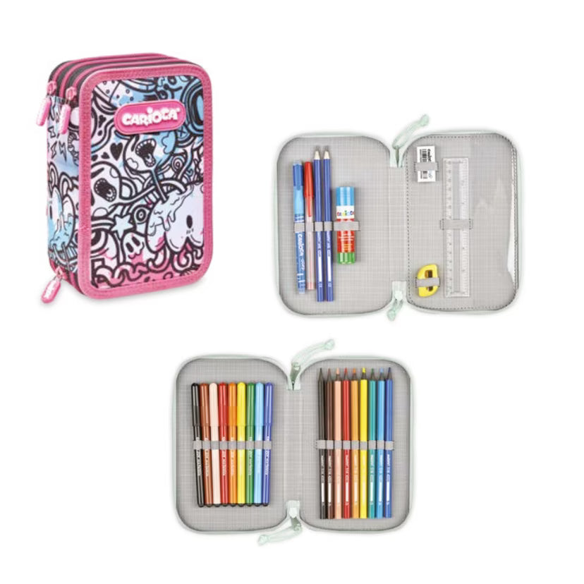 Pencil Case 2-Zip Full Comix Pink/Blue CARIOCA